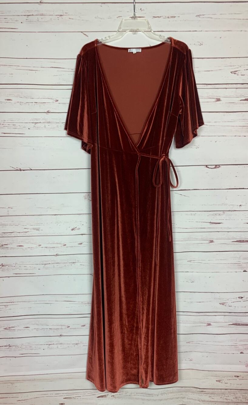 Baltic Born Women's 1XL Rust Velvet Wrap V Neck Short Sleeve Long Maxi Dress